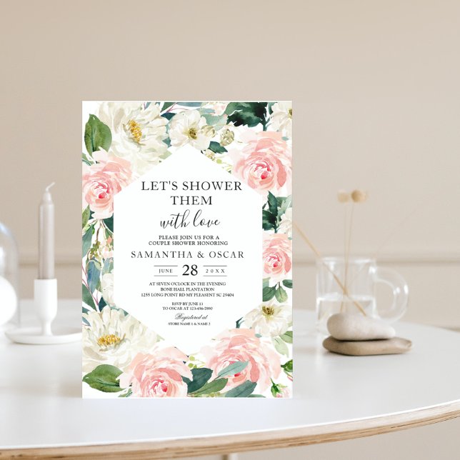 Elegant Pink & White Watercolor Floral Frame  Invitation (Creator Uploaded)