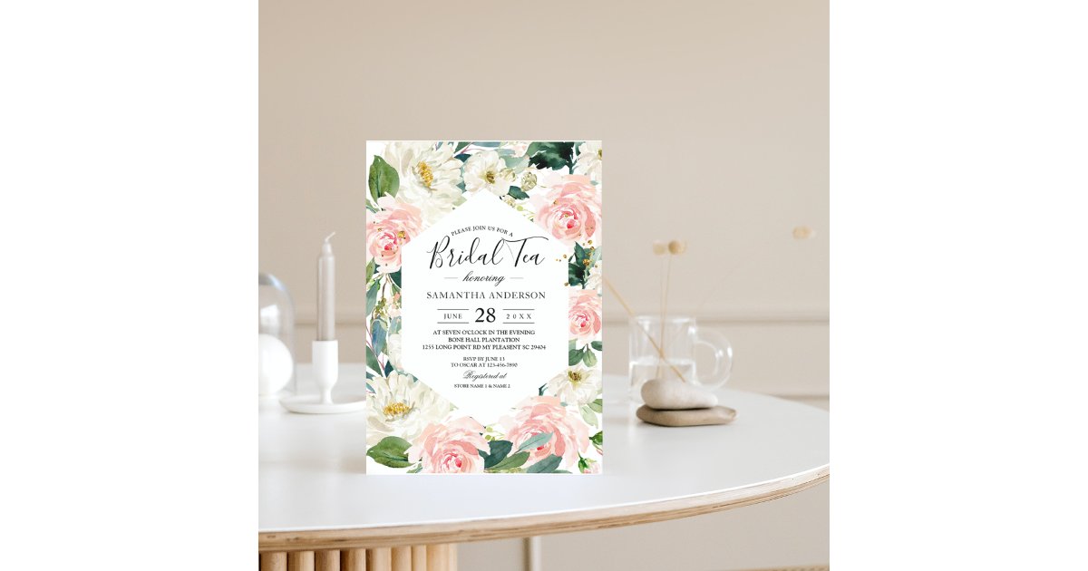 Elegant Pink & White Watercolor Floral Frame Invitation | Zazzle
