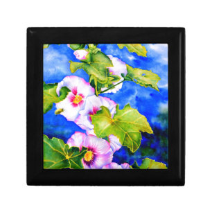 Elegant pink white watercolor floral garden keepsake box