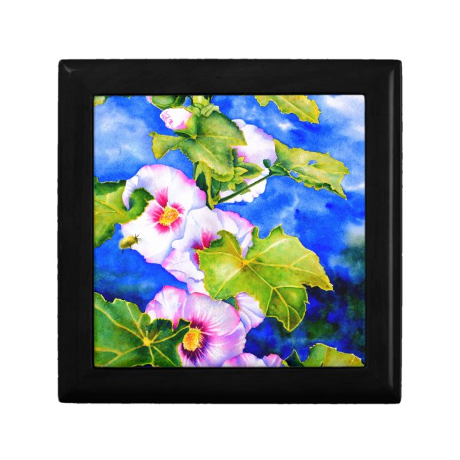 Elegant pink white watercolor floral garden keepsake box (Front)