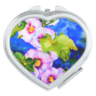 Elegant pink white watercolor floral garden makeup mirror