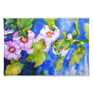 Elegant pink white watercolor floral garden placemat