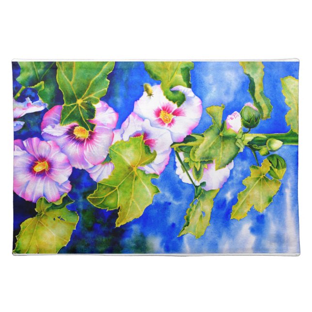 Elegant pink white watercolor floral garden placemat (Front)