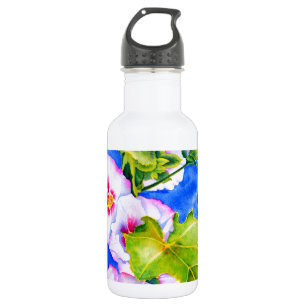 Elegant pink white watercolor floral garden stainless steel water bottle