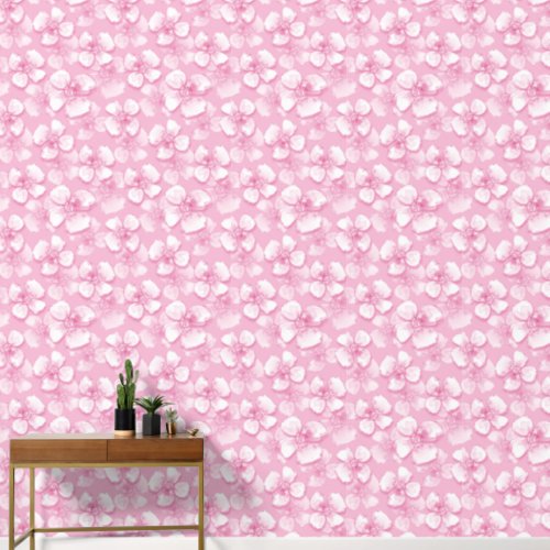Elegant Pink White Watercolor Floral Pattern Wallpaper