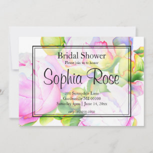 Elegant pink white watercolor peony Bridal Shower Invitation
