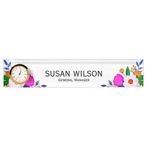 Elegant Pink White Yellow Flower General Manager Desk Name Plate