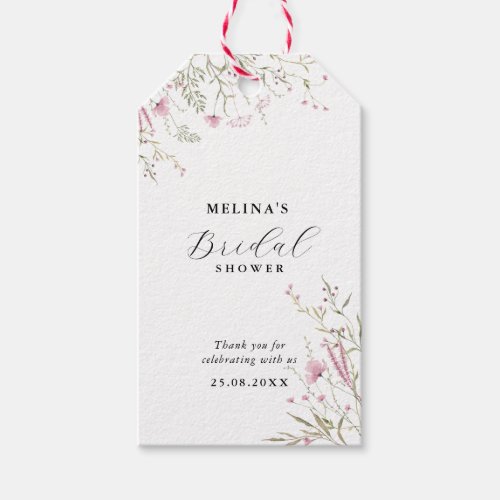 Elegant Pink Wild Floral Bridal Shower Gift Tags