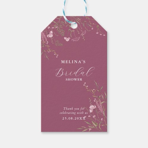 Elegant Pink Wild Floral Bridal Shower  Gift Tags