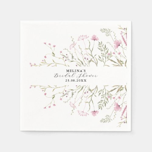 Elegant Pink Wild Floral Bridal Shower Napkins