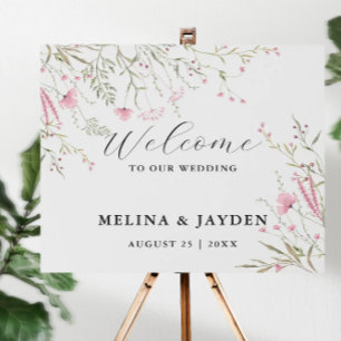 Elegant Pink Wild Floral Simple Welcome Wedding Faux Canvas Print