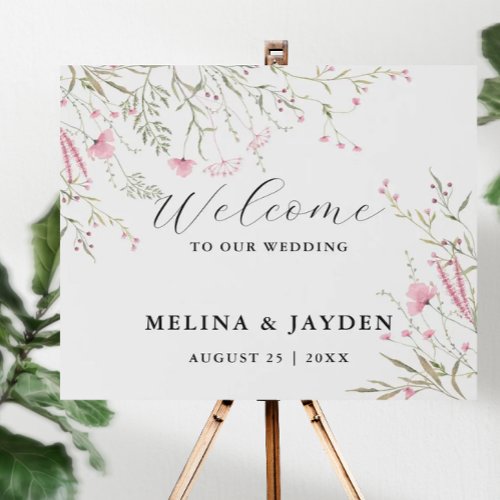 Elegant Pink Wild Floral Simple Welcome Wedding  Faux Canvas Print