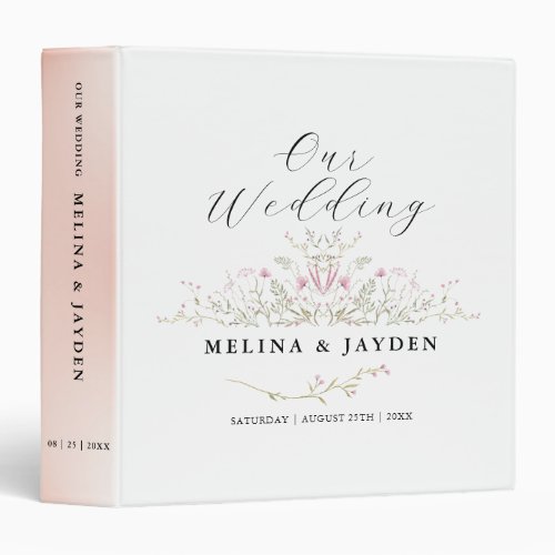 Elegant Pink Wild Floral Wedding 3 Ring Binder