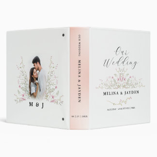 Elegant Pink Wild Floral Wedding 3 Ring Binder