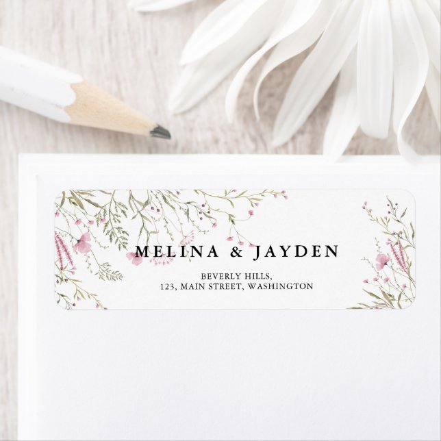 Elegant Pink Wild Floral Wedding Address  Label (Insitu)