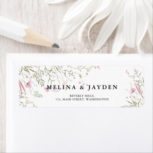 Elegant Pink Wild Floral Wedding Address  Label