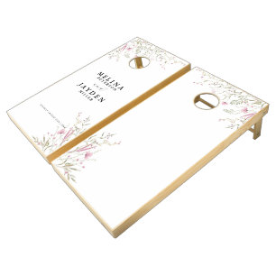 Elegant Pink Wild Floral Wedding Cornhole Set