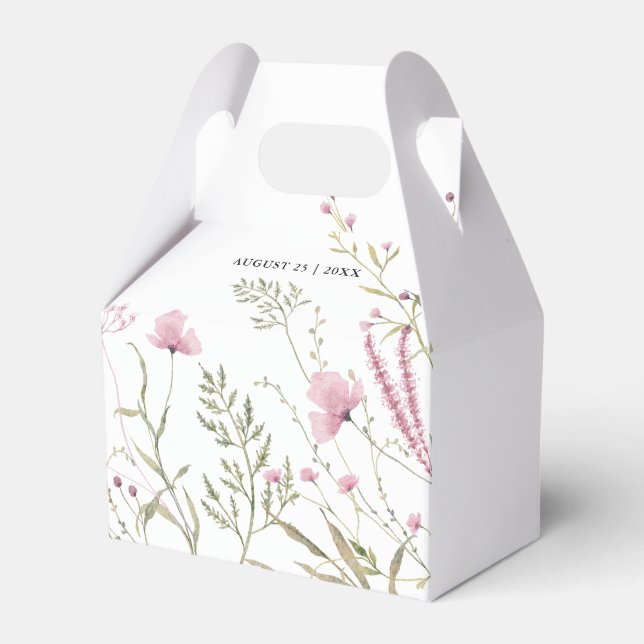 Elegant Pink Wild Floral Wedding Favor Boxes (Front Side)