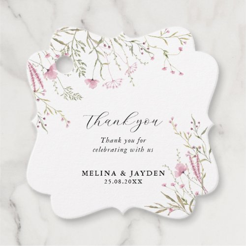 Elegant Pink Wild Floral Wedding Favor Tags