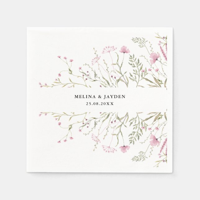 Elegant Pink Wild Floral Wedding   Napkins (Front)
