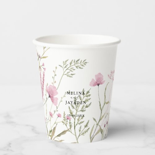 Elegant Pink Wild Floral Wedding  Paper Cups