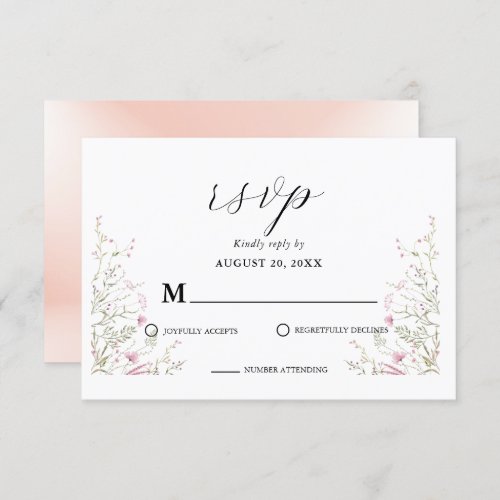 Elegant Pink Wild Floral Wedding  RSVP Card