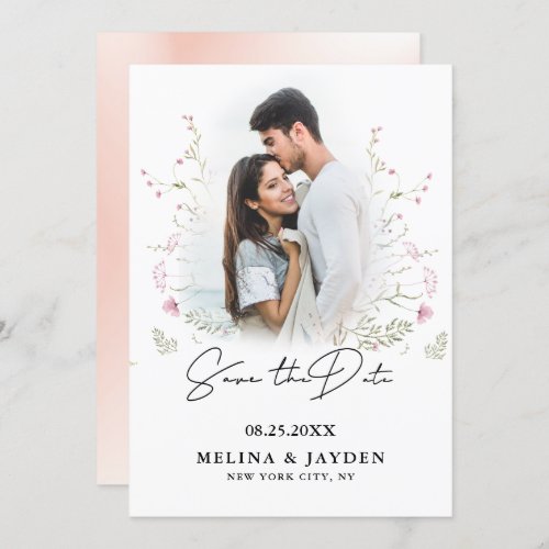 Elegant Pink Wild Floral Wedding   Save The Date