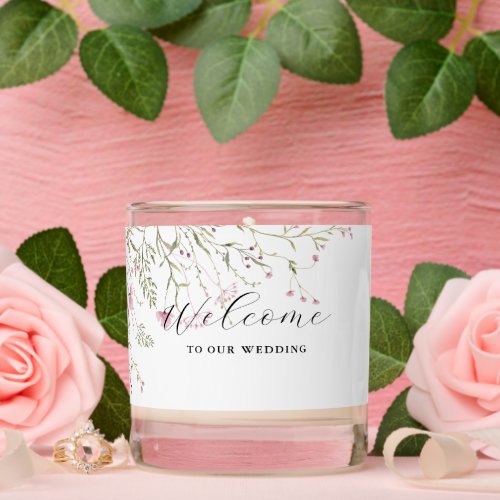 Elegant Pink Wild Floral Wedding Scented Candle