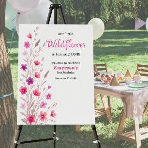 Elegant Pink  Wildflower 1st Birthday Party Foam Board