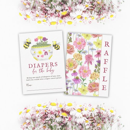 Elegant Pink Wildflower Baby Shower Diaper Raffle Enclosure Card