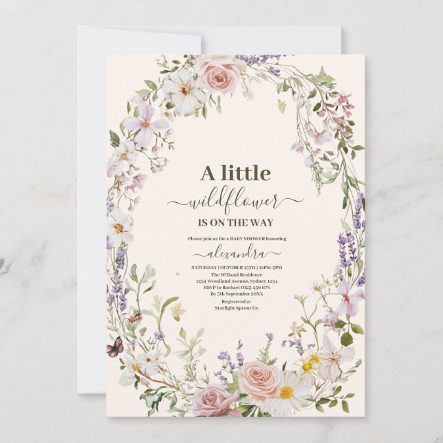 Elegant Pink Wildflower Boho Baby Shower Invitation (Front)