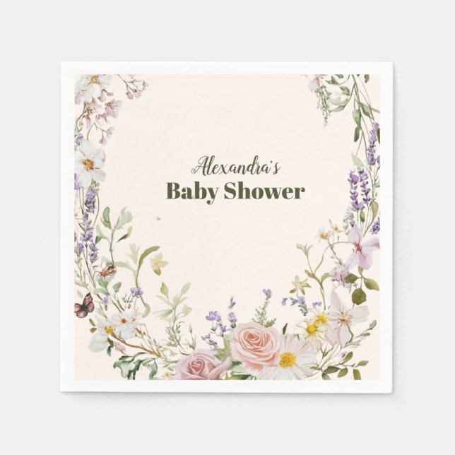 Elegant Pink Wildflower Boho Baby Shower Napkins (Front)