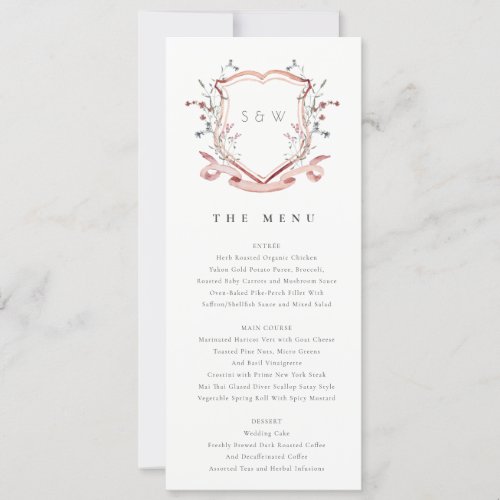 Elegant Pink Wildflower Crest Wedding Menu Card