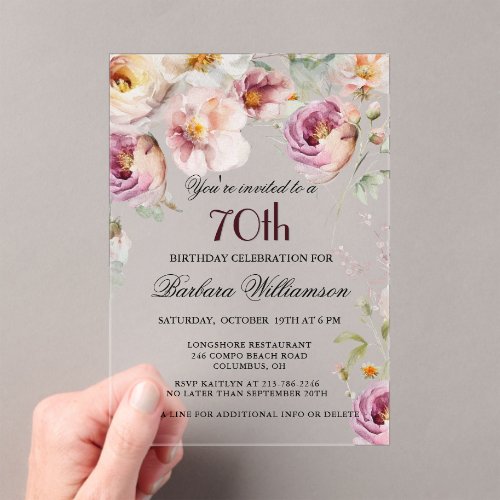 Elegant Pink Wildflower Floral 70th Birthday Party