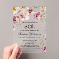 Elegant Pink Wildflower Floral 80th Birthday Party