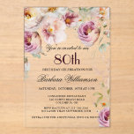 Elegant Pink Wildflower Floral 80th Birthday Party Acrylic Invitations<br><div class="desc">Start this special 80th birthday celebration in a elegant style with this beautifully feminine gentle floral invitation with watercolor mixed wildflowers and trailing greenery. All of the text can be personalized for your party including the guest of honor's age. If you have any special requests or require design assistance, just...</div>