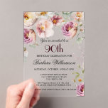 Elegant Pink Wildflower Floral 90th Birthday Party Acrylic Invitations<br><div class="desc">Start this special 90th birthday celebration in a elegant style with this beautifully feminine gentle floral invitation with watercolor mixed wildflowers and trailing greenery. All of the text can be personalized for your party including the guest of honor's age. If you have any special requests or require design assistance, just...</div>