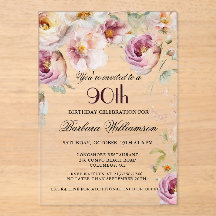 Elegant Pink Wildflower Floral 90th Birthday Party