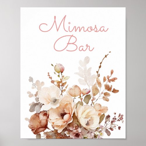 Elegant Pink Wildflower Mimosa Bar Sign