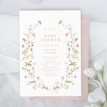 Elegant Pink Wildflower Rustic Boho Baby Shower Invitation by AvaPaperie at Zazzle