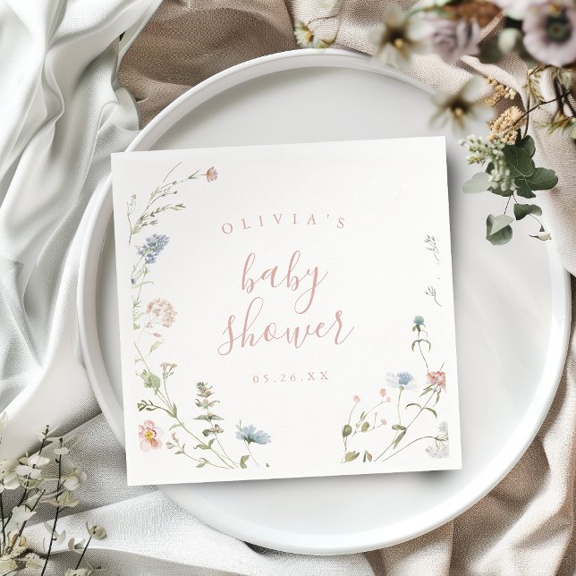 Elegant Pink Wildflower Rustic Boho Baby Shower  Napkins (Elegant Pink Wildflower Rustic Boho Baby Shower Napkins)