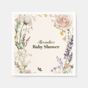 Elegant Pink Wildflower Rustic Boho Baby Shower Napkins