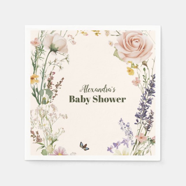 Elegant Pink Wildflower Rustic Boho Baby Shower Napkins (Front)