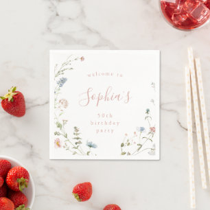 Elegant Pink Wildflower Rustic Boho Birthday Napkins