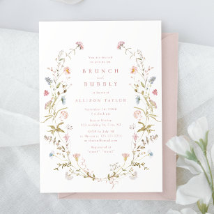 Elegant Pink Wildflower Rustic Boho Bridal Shower Invitation