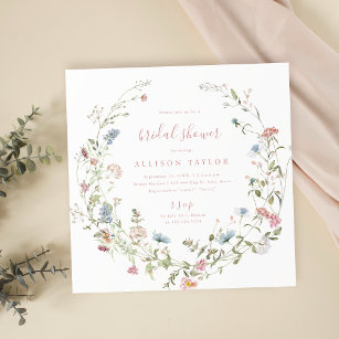 Elegant Pink Wildflower Rustic Boho Bridal Shower Invitation