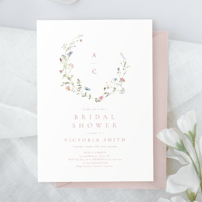 Elegant Pink Wildflower Rustic Boho Bridal Shower  Invitation (Elegant Pink Wildflower Rustic Boho Bridal Shower Invitation)