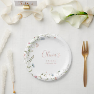 Elegant Pink Wildflower Rustic Boho Bridal Shower  Paper Plates