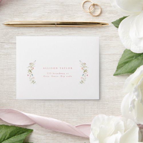 Elegant Pink Wildflower Rustic Boho Wedding RSVP Envelope