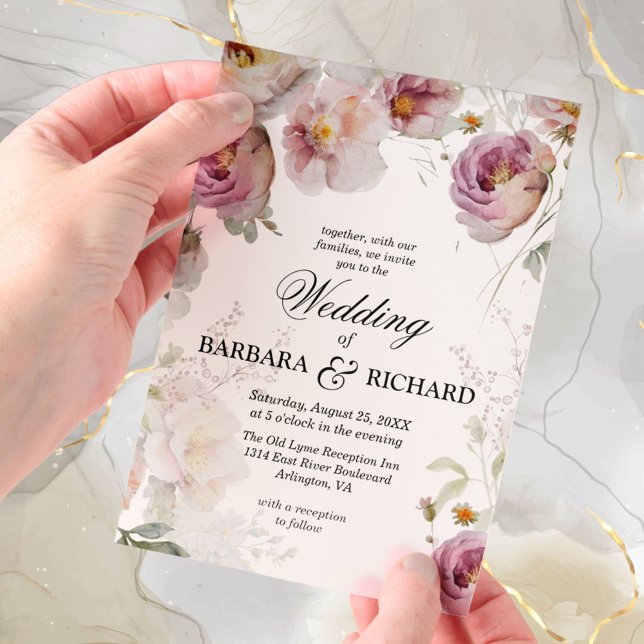 Elegant Pink Wildflower Watercolor Wedding  Vellum Invitations (Creator Uploaded)
